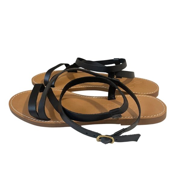 J Crew Leather Gladiator Sandals Black Strappy Flat Summer Made In Italy - Picture 6 of 7